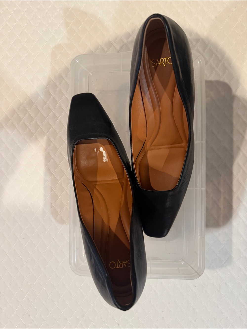 Franco Sarto Black Square-Toe Leather Wedges